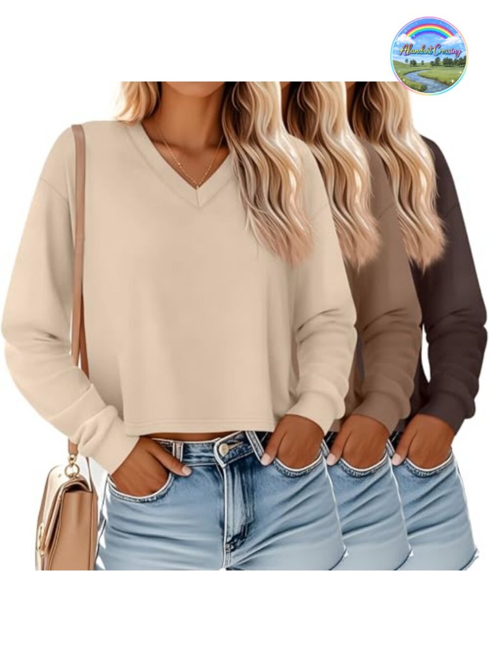 3 Pack Women's V Neck Crop Tops Oversized Cropped Tshirt